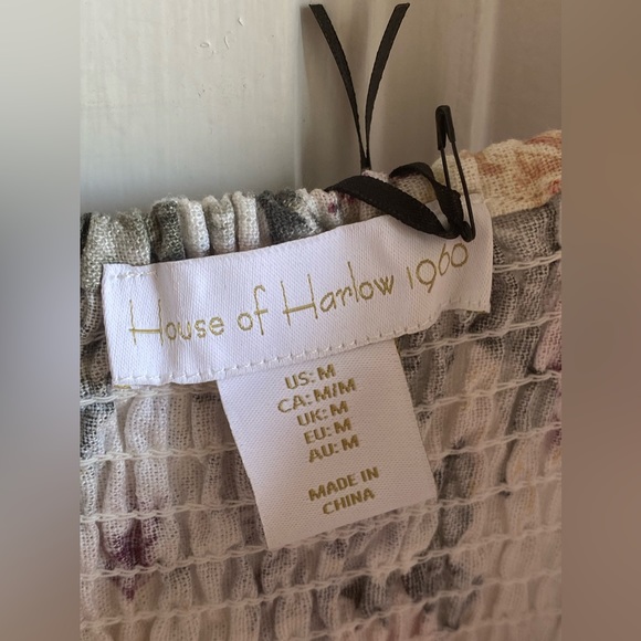 House of Harlow 1960 Dress Floral Linen Tier Bow Tie Shoulders Sz M - Picture 10 of 16